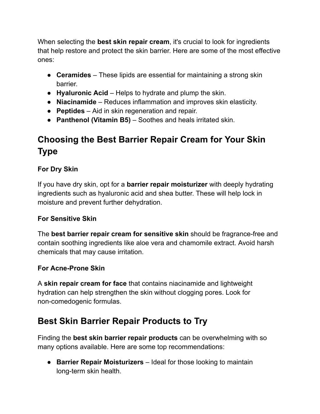when selecting the best skin repair cream