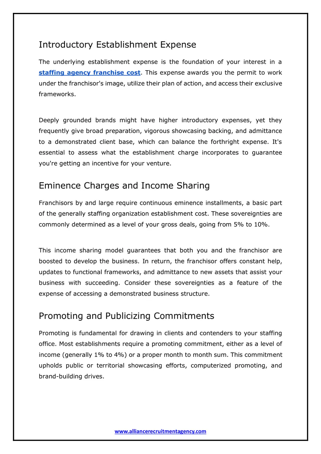introductory establishment expense