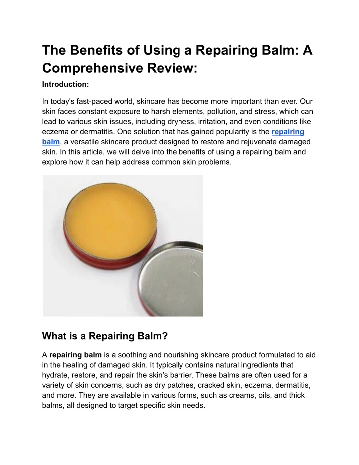 the benefits of using a repairing balm