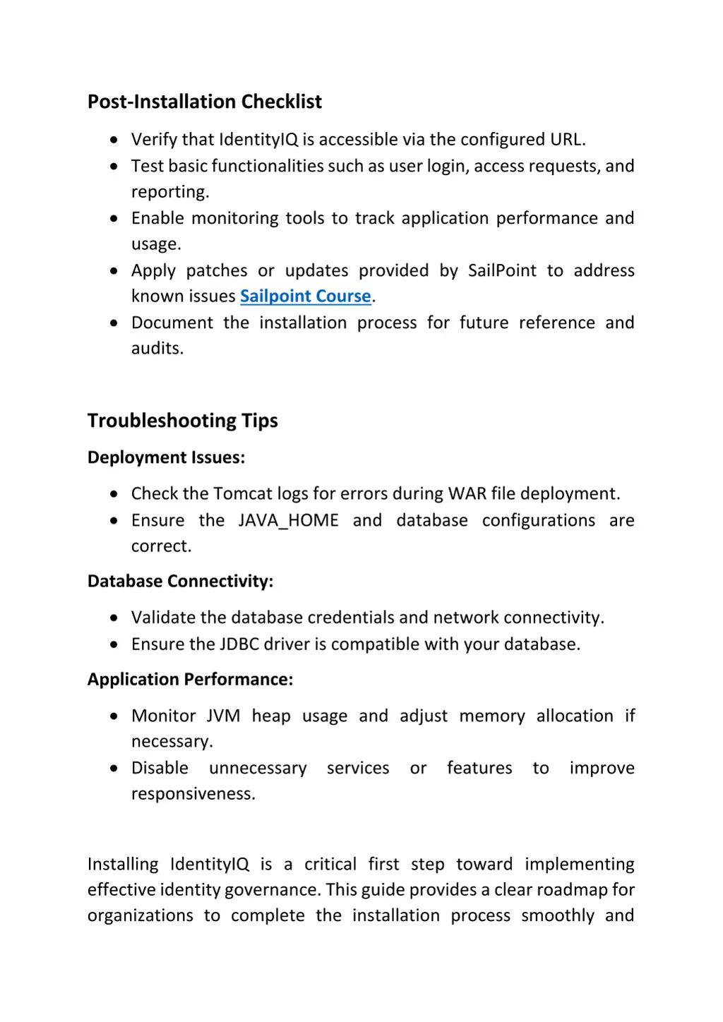 post installation checklist