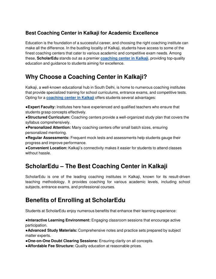 best coaching center in kalkaji for academic