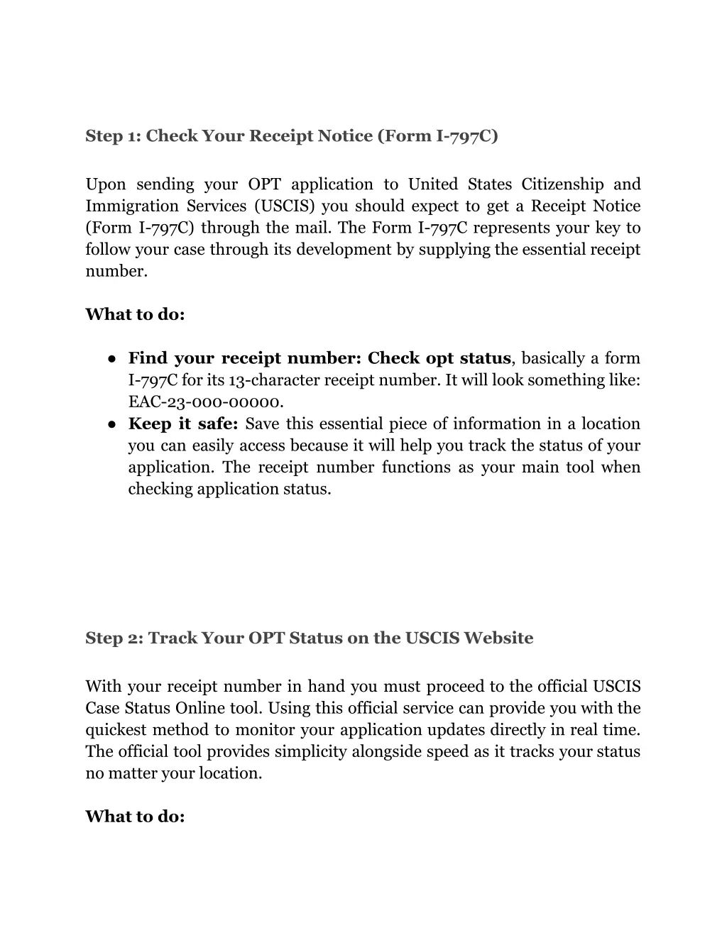 step 1 check your receipt notice form i 797c upon