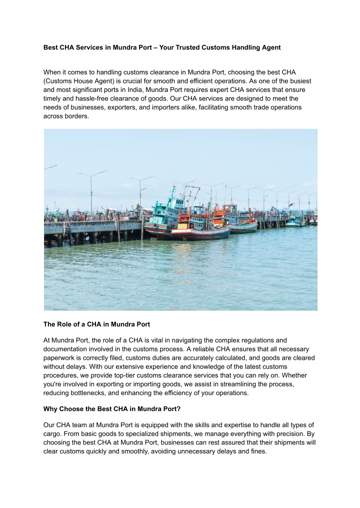 best cha services in mundra port your trusted