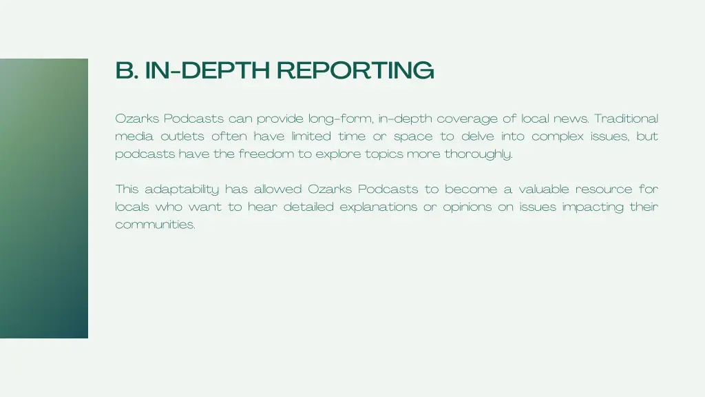b in depth reporting