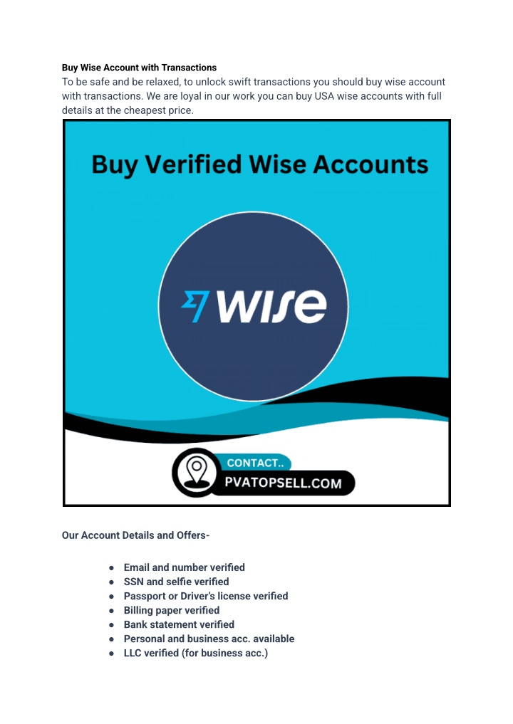 buy wise account with transactions to be safe