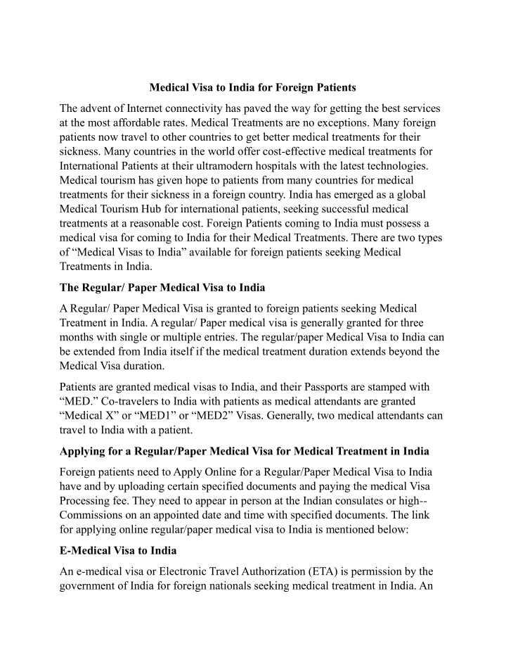 medical visa to india for foreign patients