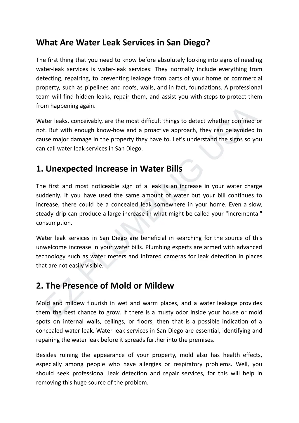 what are water leak services in san diego