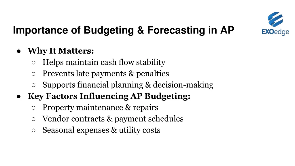 importance of budgeting forecasting in ap