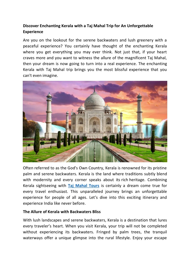 discover enchanting kerala with a taj mahal trip