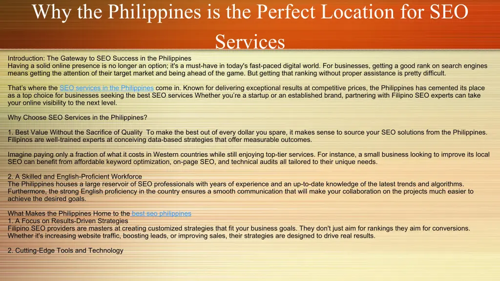 why the philippines is the perfect location 1
