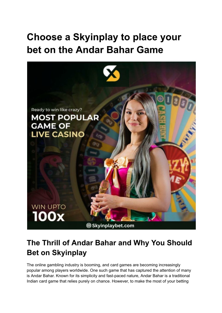 choose a skyinplay to place your bet on the andar