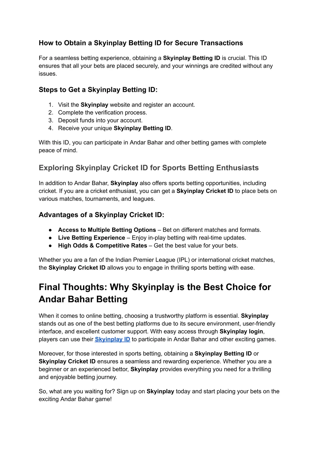 how to obtain a skyinplay betting id for secure