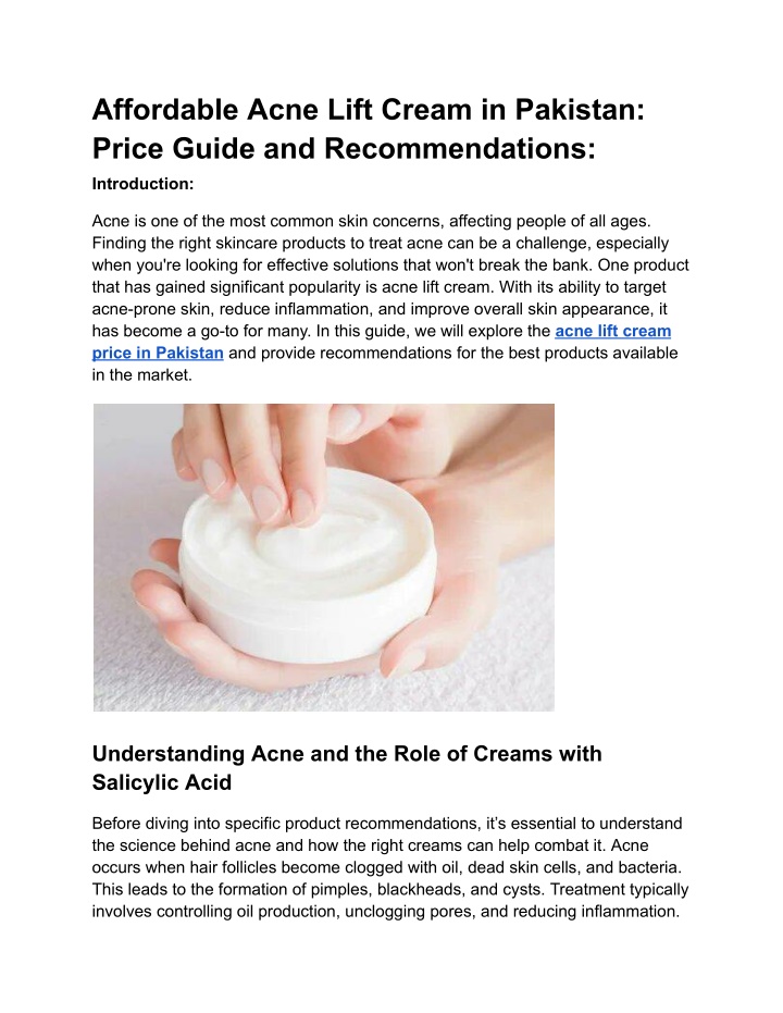 affordable acne lift cream in pakistan price
