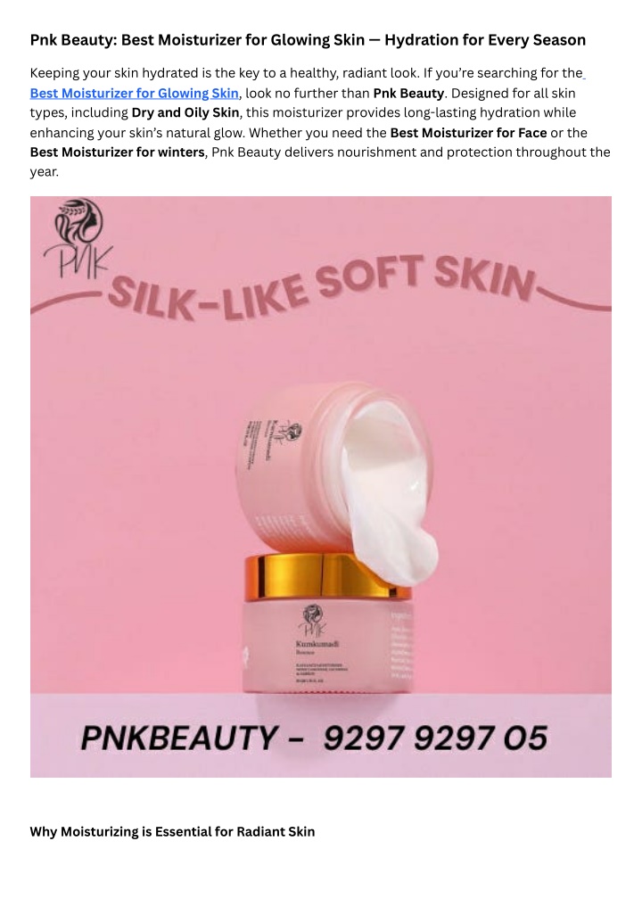 pnk beauty best moisturizer for glowing skin