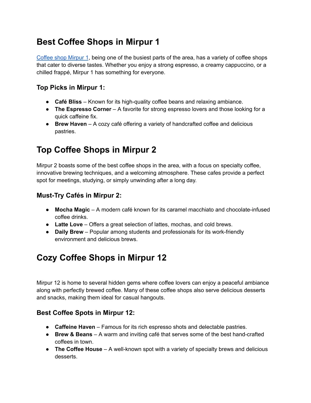best coffee shops in mirpur 1