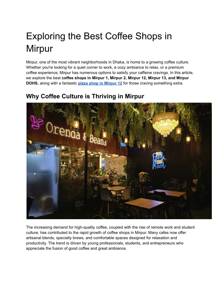 exploring the best coffee shops in mirpur
