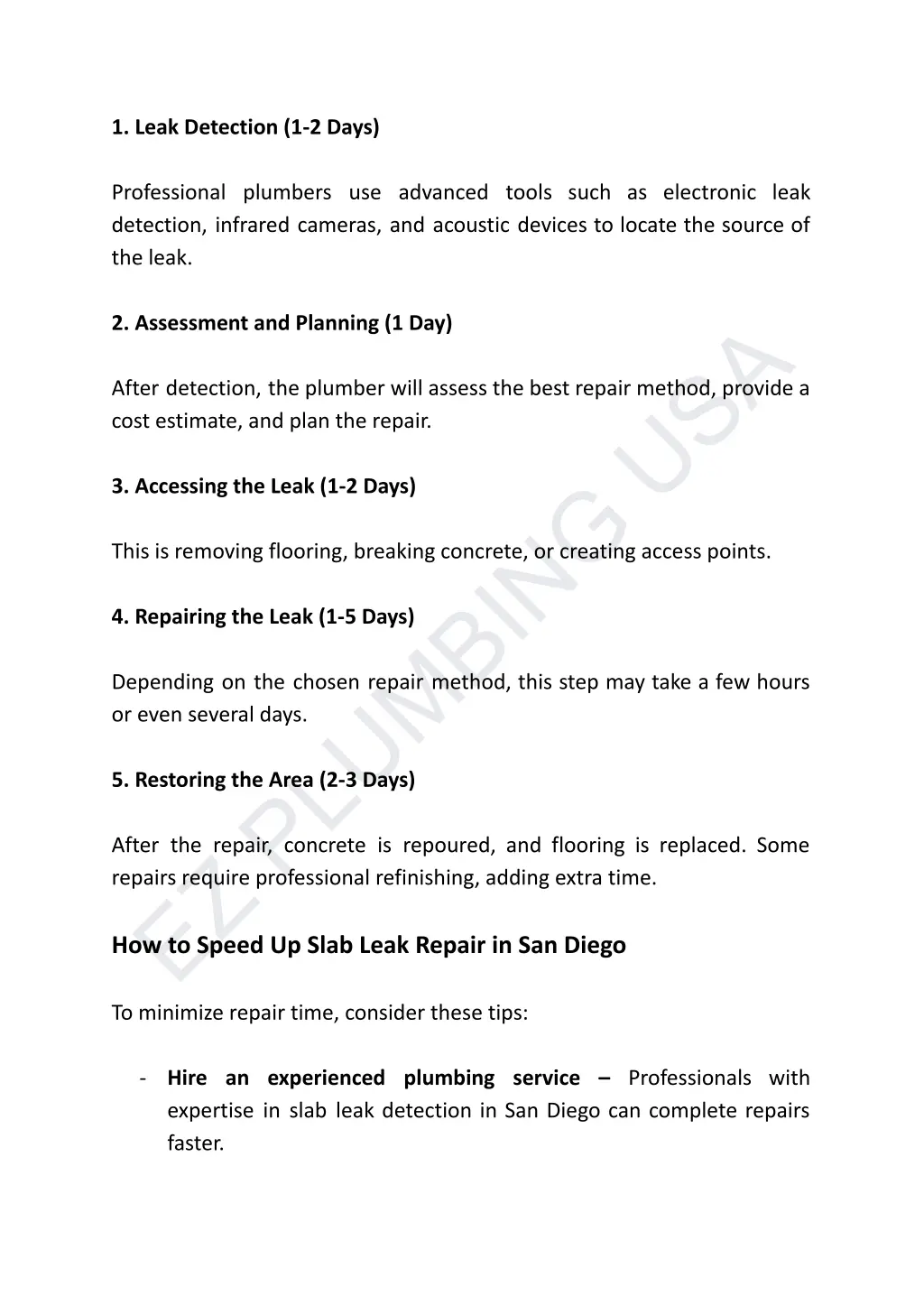 1 leak detection 1 2 days professional plumbers