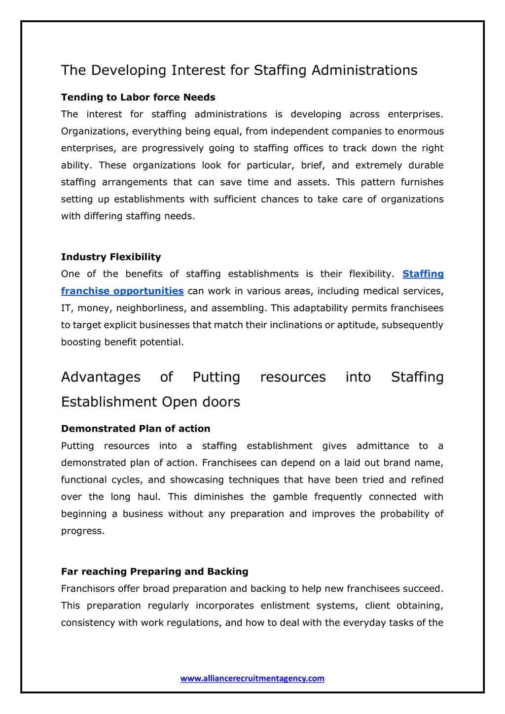 the developing interest for staffing