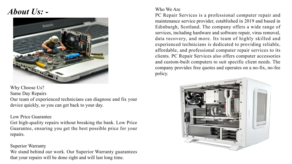 who we are pc repair services is a professional