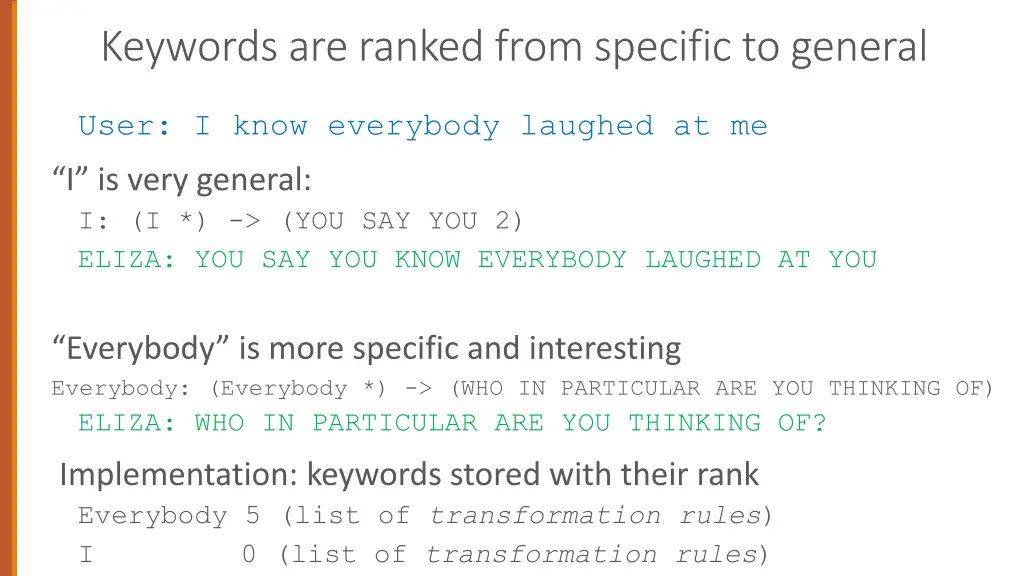 keywords are ranked from specific to general