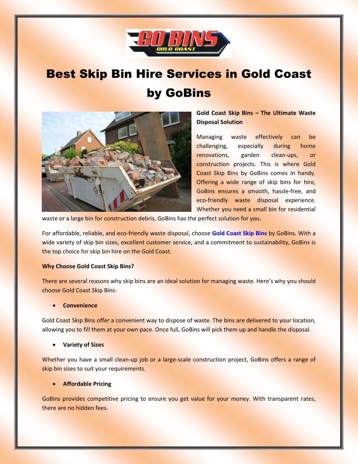best skip bin hire services in gold coast