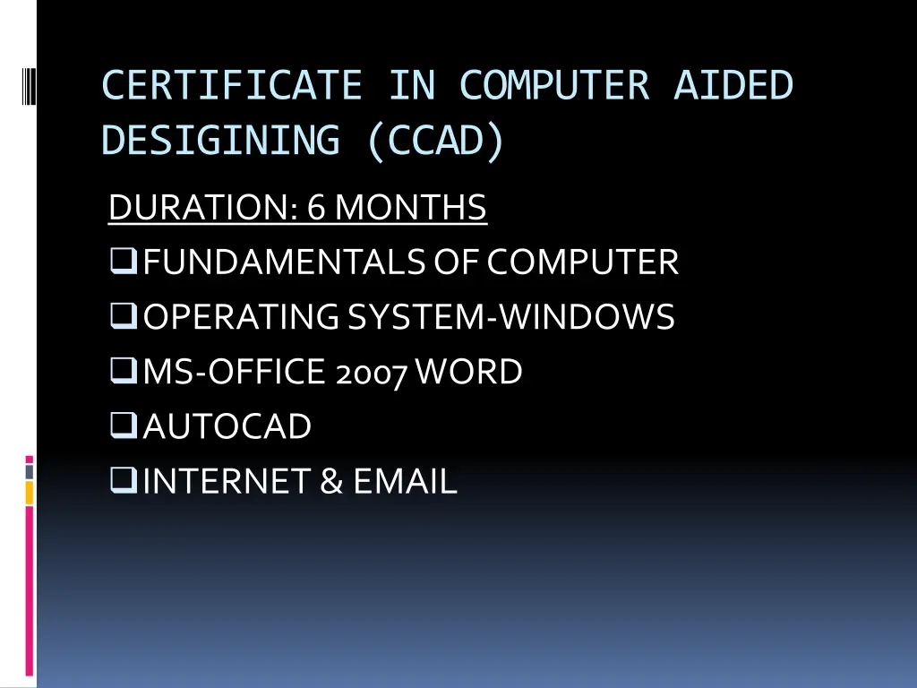 certificate in computer aided desigining ccad