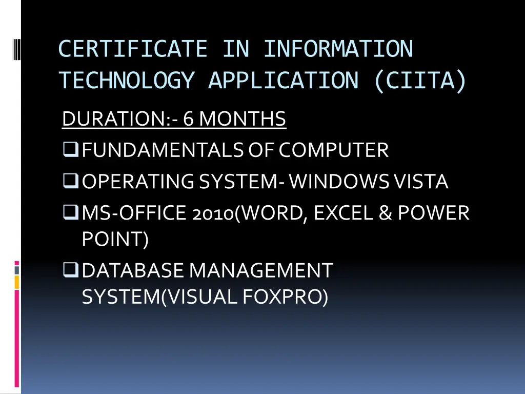 certificate in information technology application