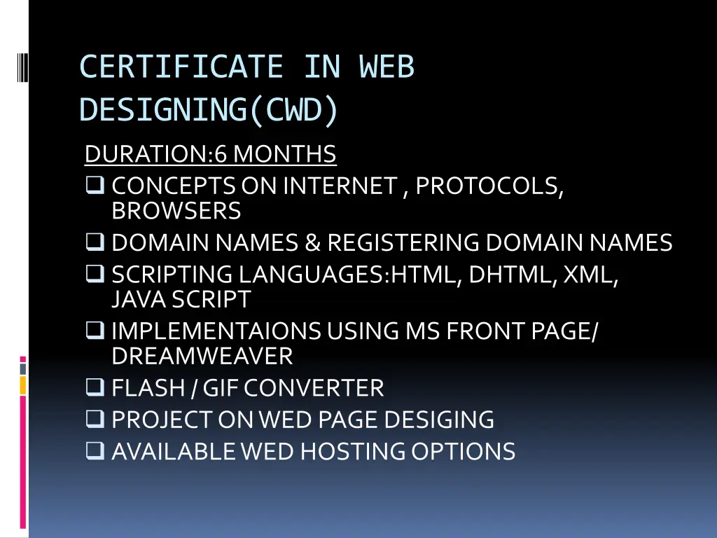 certificate in web designing cwd