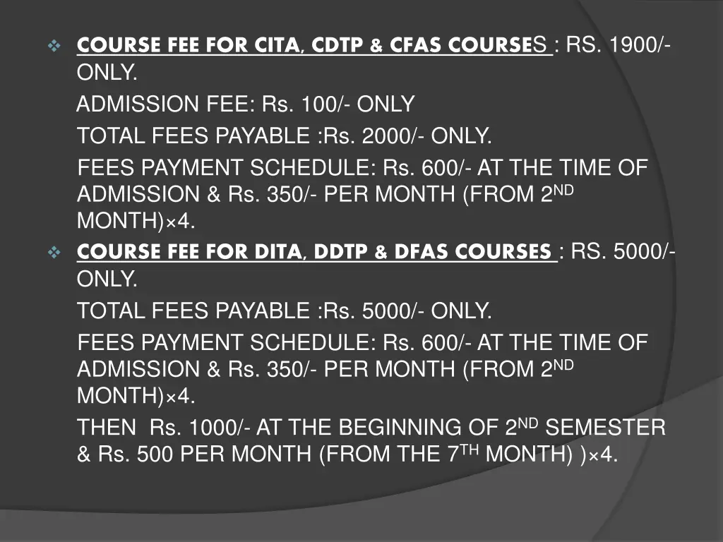 course fee for cita cdtp cfas course s rs 1900