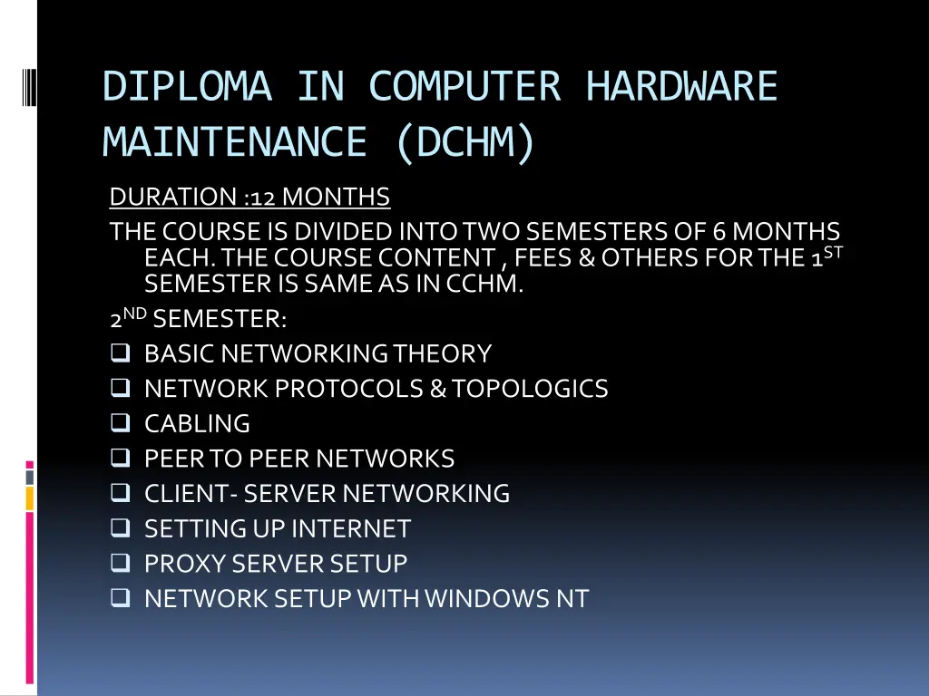 diploma in computer hardware maintenance dchm