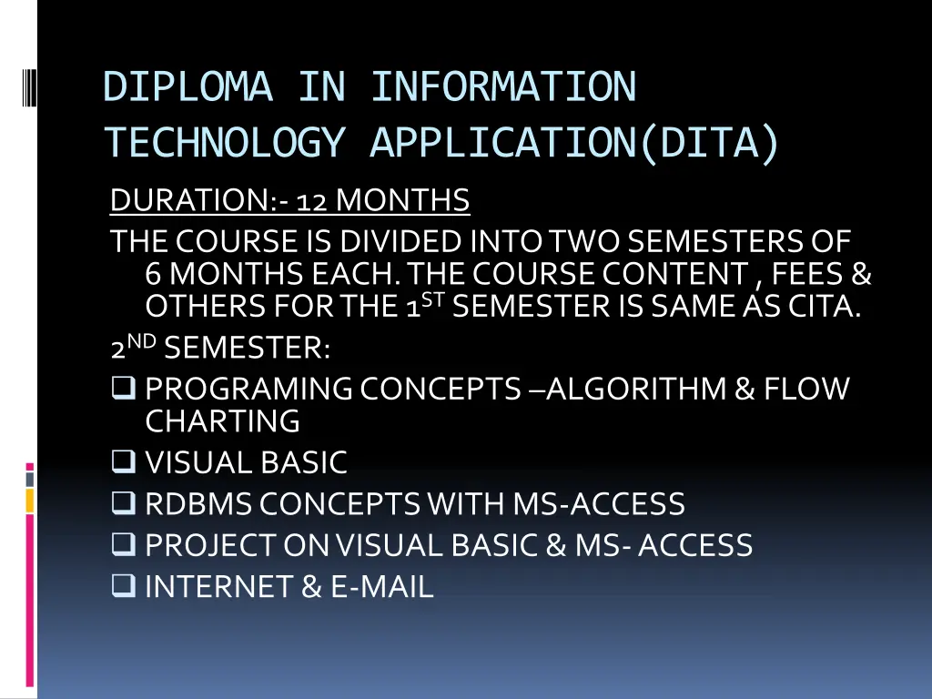 diploma in information technology application dita