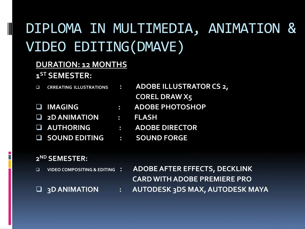 diploma in multimedia animation video editing