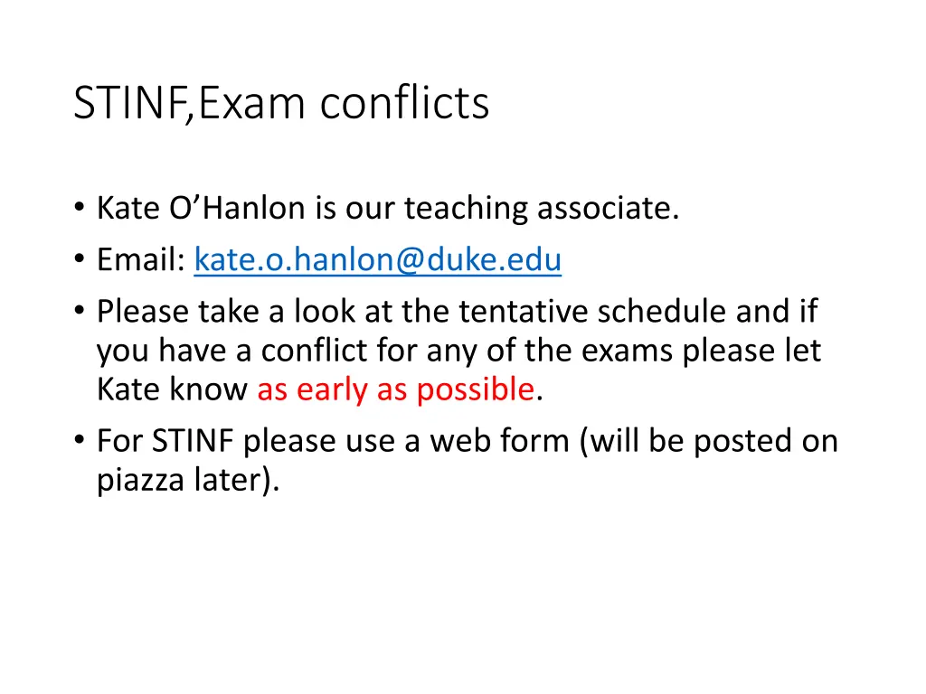 stinf exam conflicts