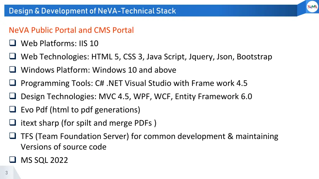 design development of neva technical stack