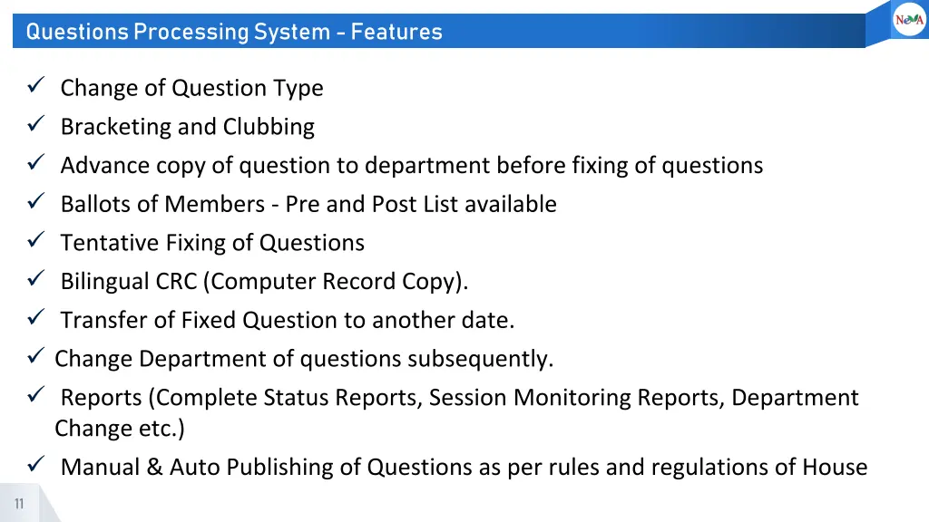 questions processing system features