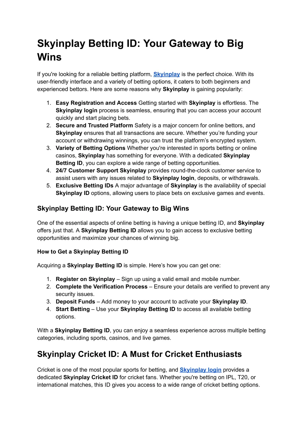 skyinplay betting id your gateway to big wins