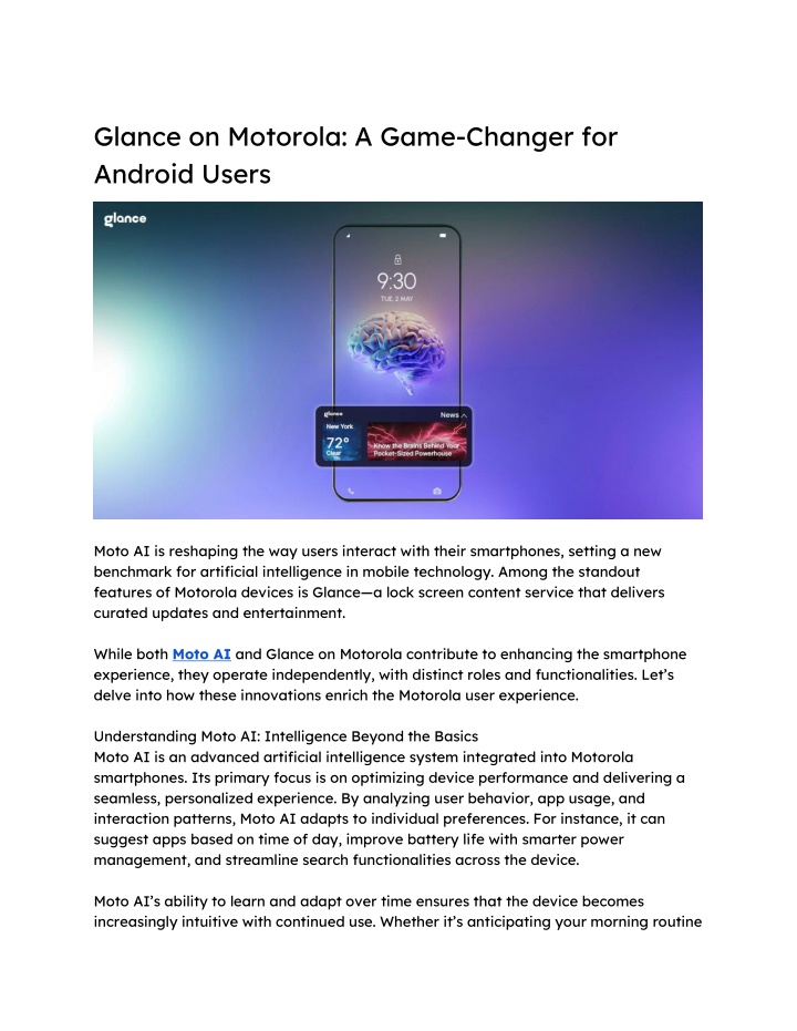 glance on motorola a game changer for android