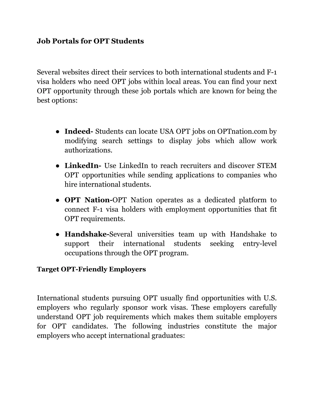 job portals for opt students