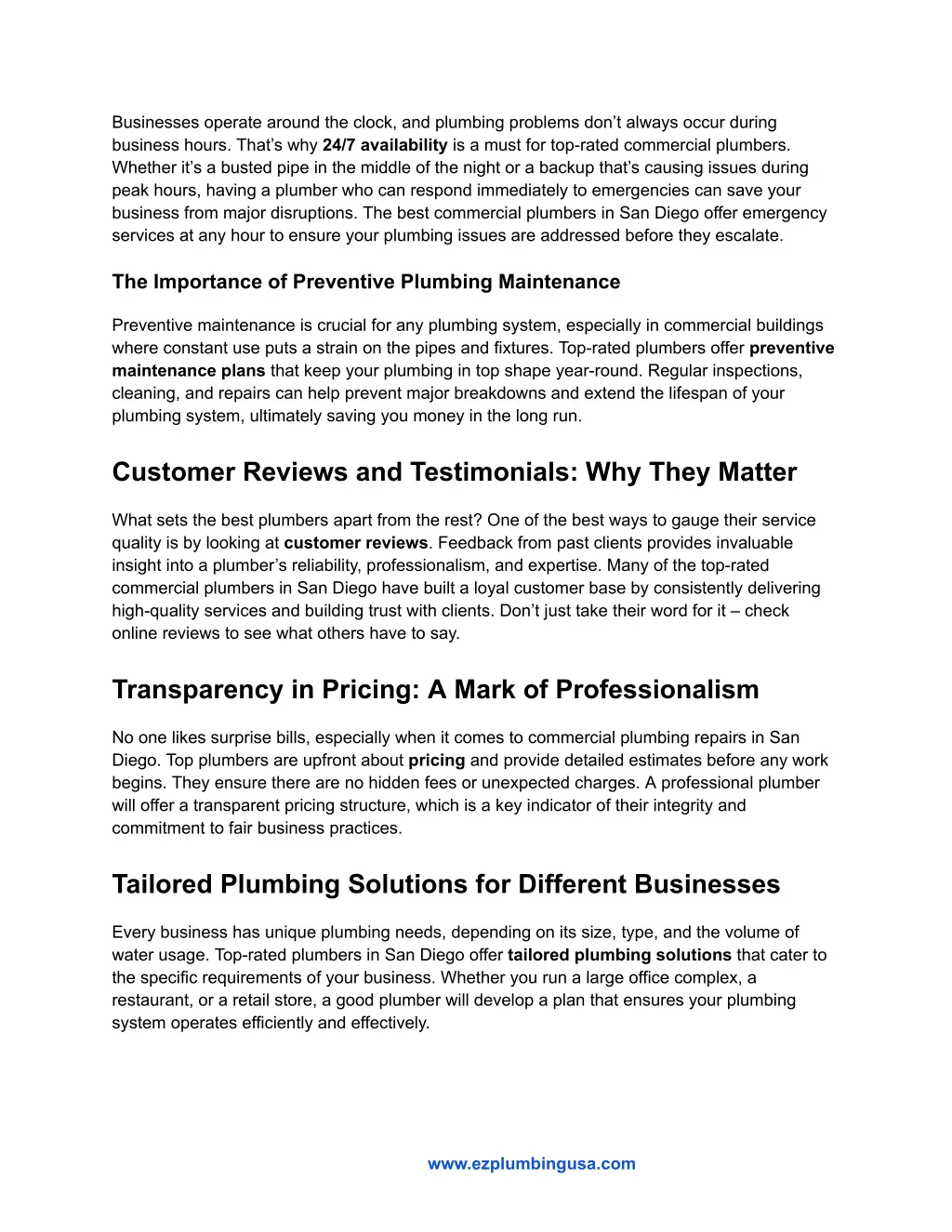 businesses operate around the clock and plumbing