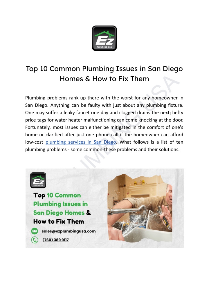 top 10 common plumbing issues in san diego homes