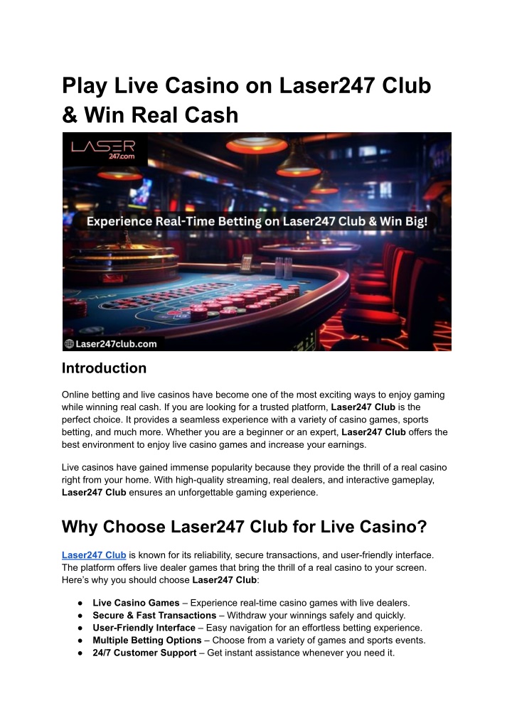 play live casino on laser247 club win real cash