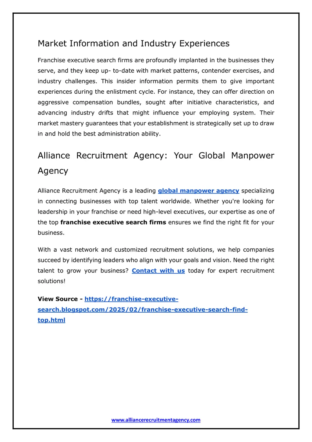 market information and industry experiences