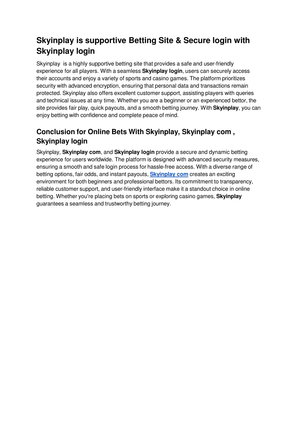 skyinplay is supportive betting site secure login