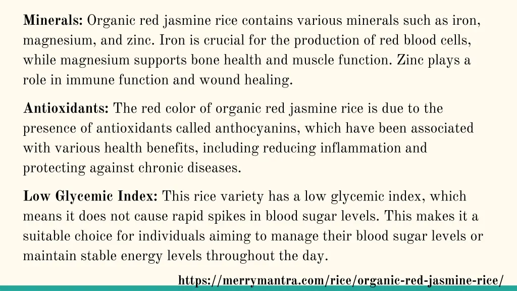 minerals organic red jasmine rice contains