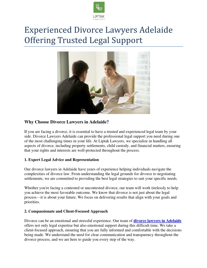 experienced divorce lawyers adelaide offering