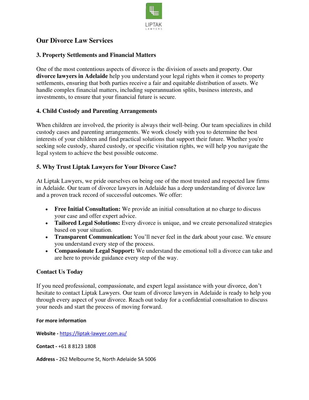 our divorce law services