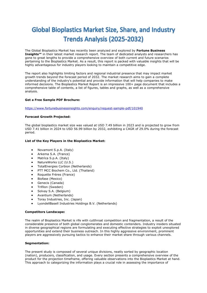 the global bioplastics market has recently been