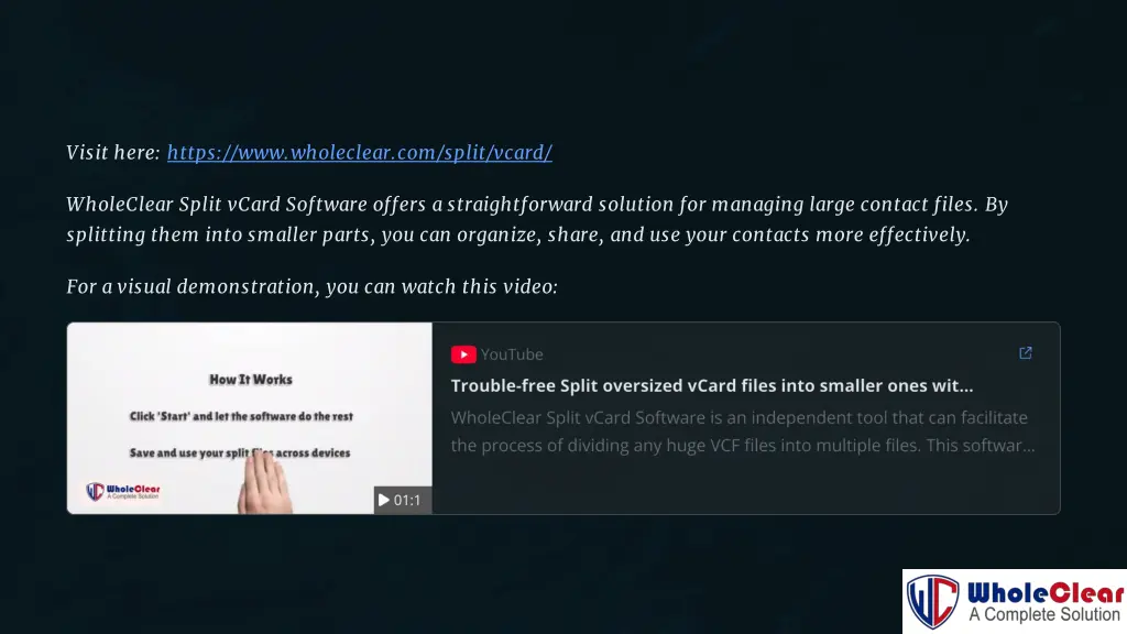 visit here https www wholeclear com split vcard
