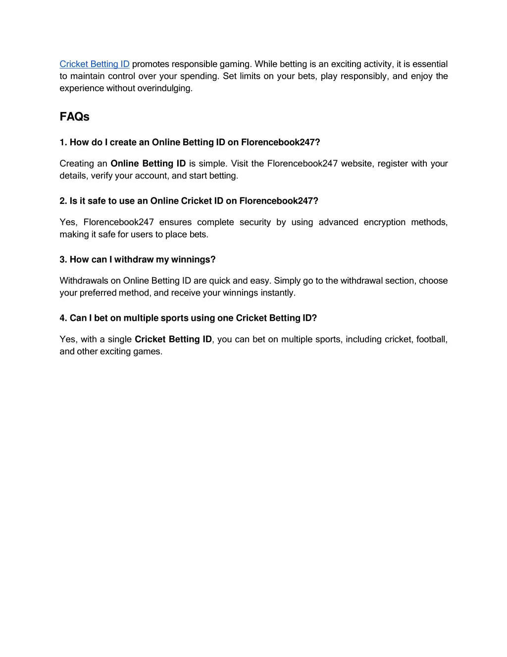 cricket betting id promotes responsible gaming