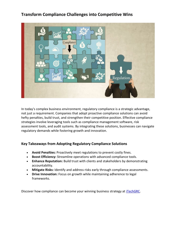 transform compliance challenges into competitive